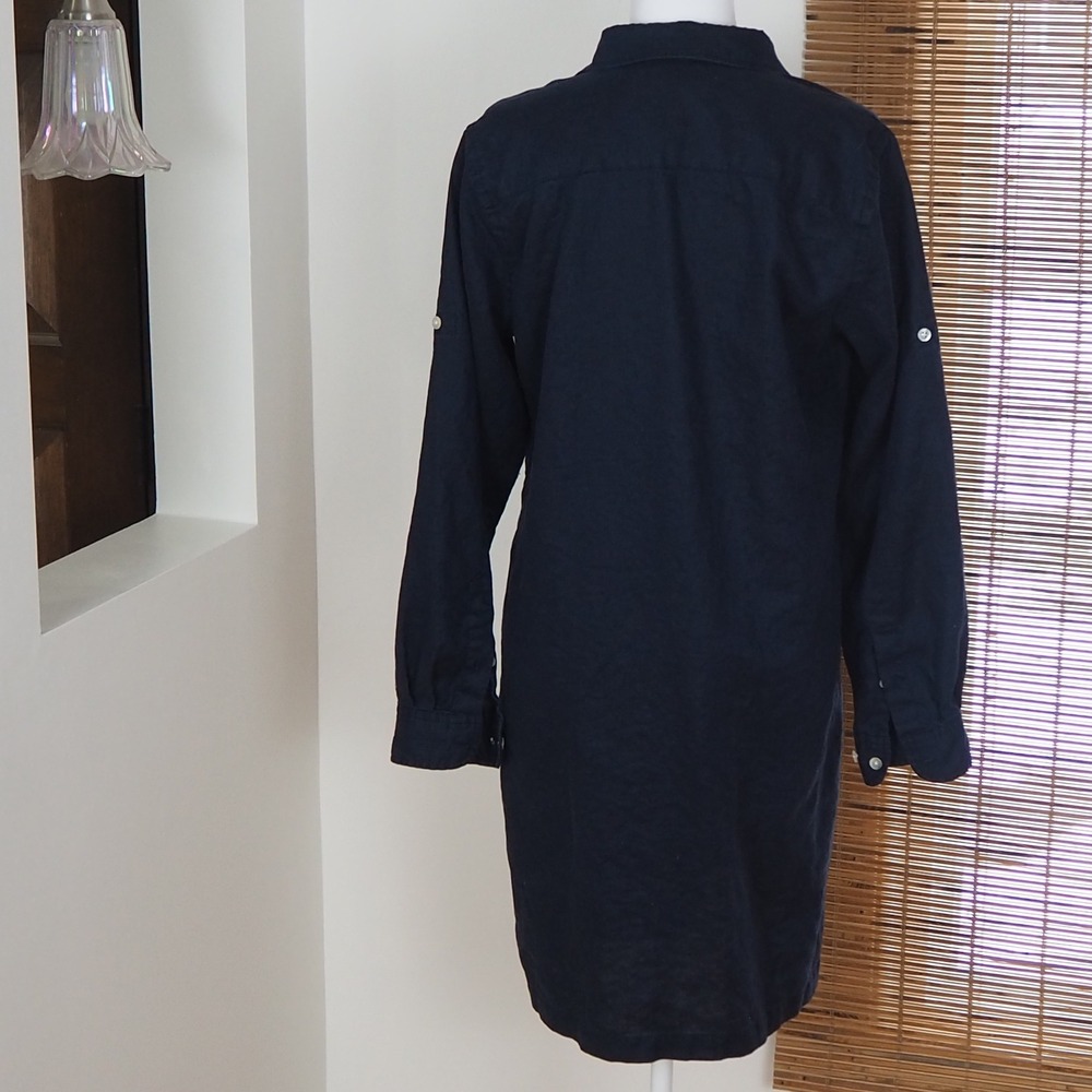 Lauren Ralph Lauren 100% Linen Shirt Dress Sz Medium Petite Navy Preppy Luxury - Picture 4 of 11